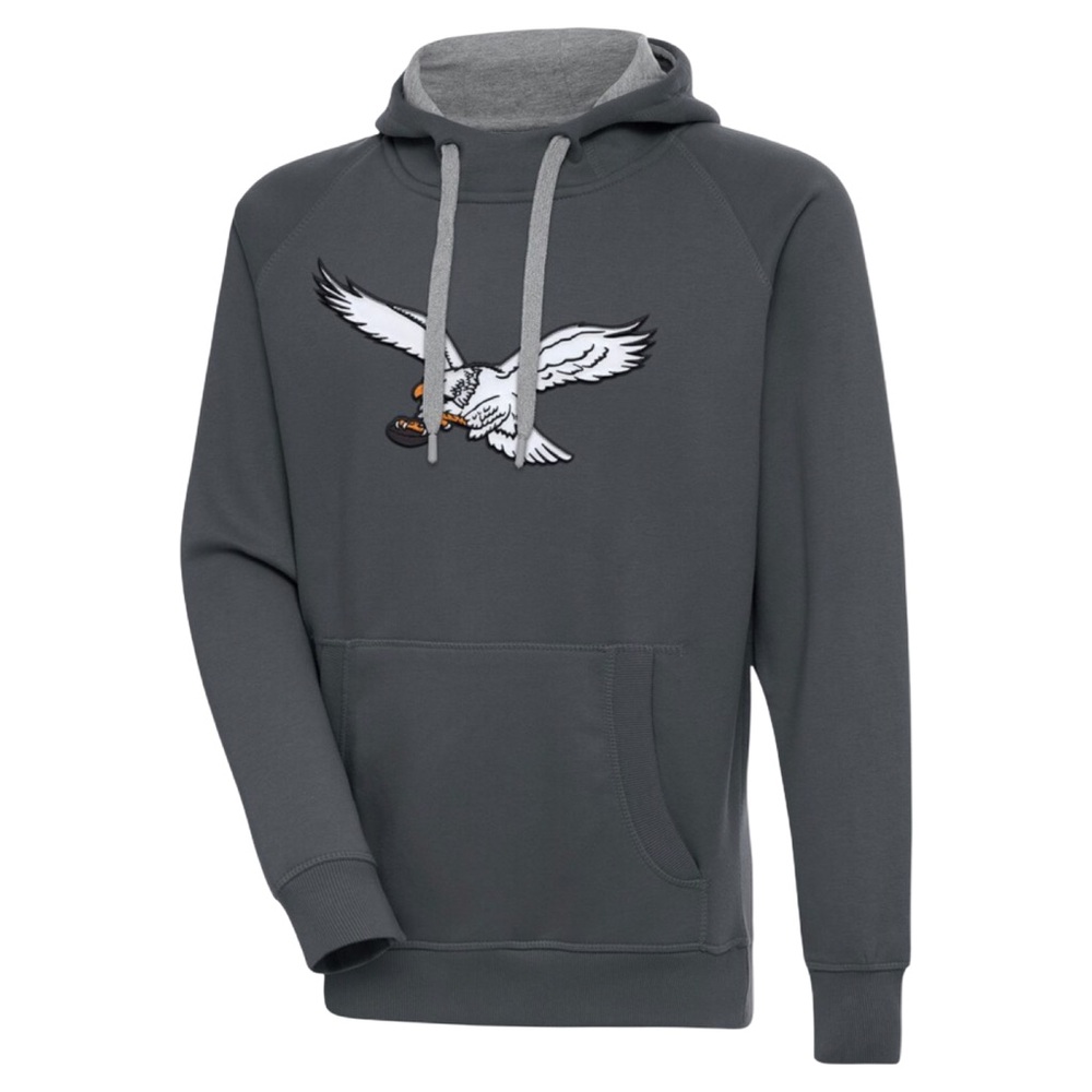 NWT Antigua Gray Philadelphia Eagles Throwback Logo Victory Sweatshirt Hoodie M‎